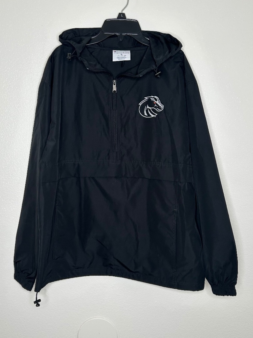 Champion Mens Broncos Black Half-Zip Windbreaker Hoodie Jacket Size M EUC